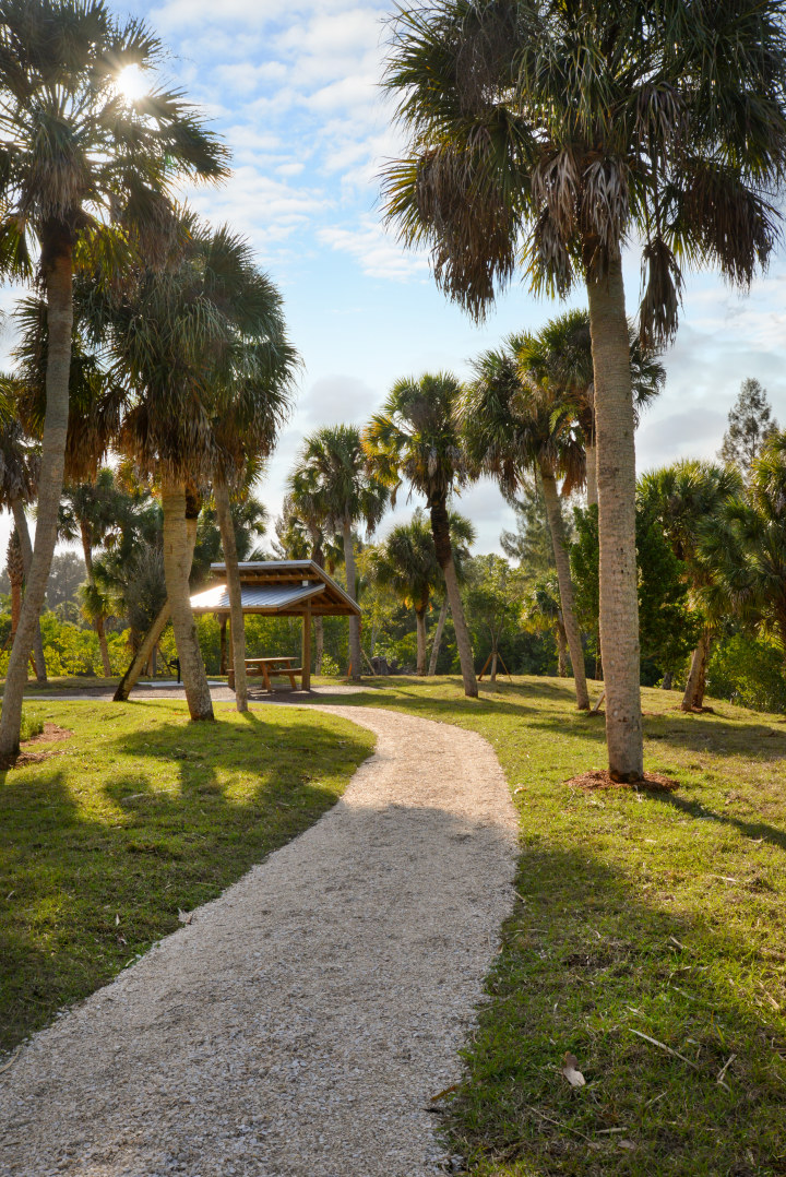 crushed stone trail to picnic shelter at Senator Bob Johnsons Landing